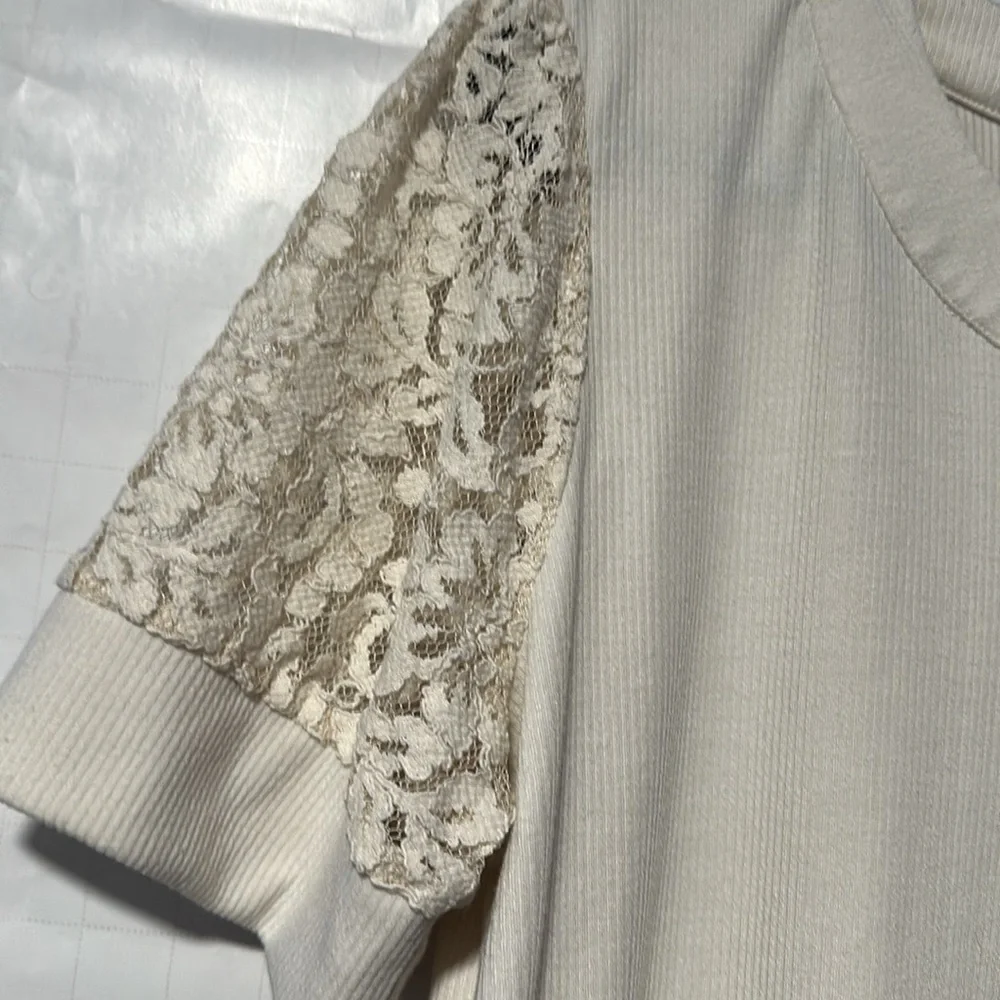 Plus size Lacey Puffy Sleeve Knit Top-Curvy Women size 1X, Perch lace flare